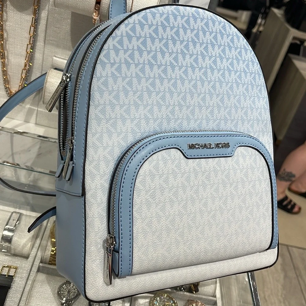 MICHAEL KORS Jaycee Medium Ombré Signature Logo Backpack Light Sky NWT